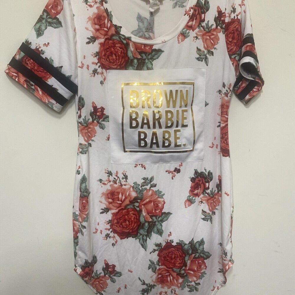 Minette Women Dress Brown Barbie Baby Floral Size 2XL Super soft Short Sleeve